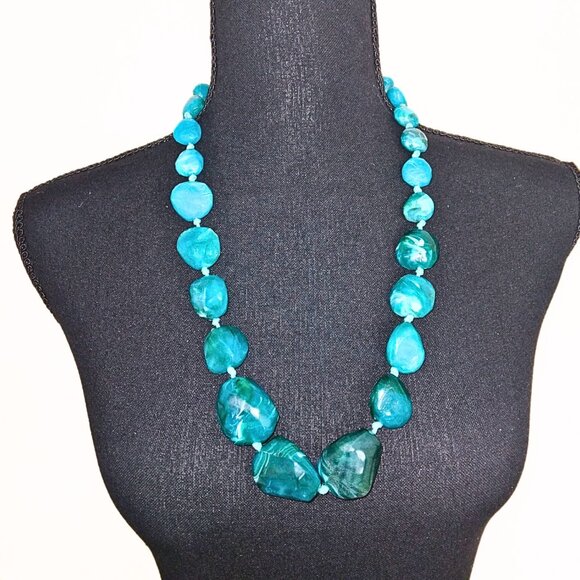 Designer Jewelry - WOMEN'S CHUNKY NECKLACE W/TURQUOISE & JADE STONE BEADS